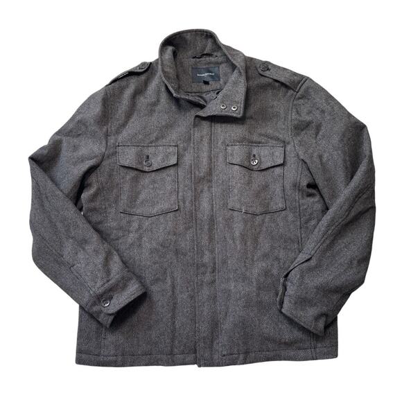 BANANA REPUBLIC Wool Tweed Men's Jacket/blazer/coat, size LG, gray/brown Shacket - Picture 1 of 13